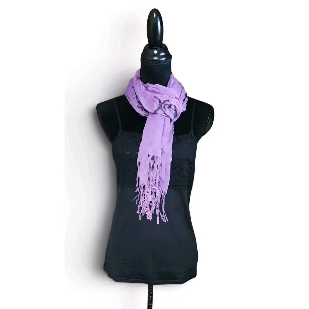 Women's Purple Skull & Bones Punk Rock Halloween Scarf Wrap Shawl, Fringe Edge